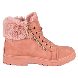 Botines cálidos y atados rosa