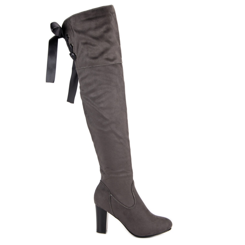 Forever Folie Elegantes botas de tacón alto hasta el muslo gris Forever Folie Elegantes botas de tacón alto hasta el muslo gris