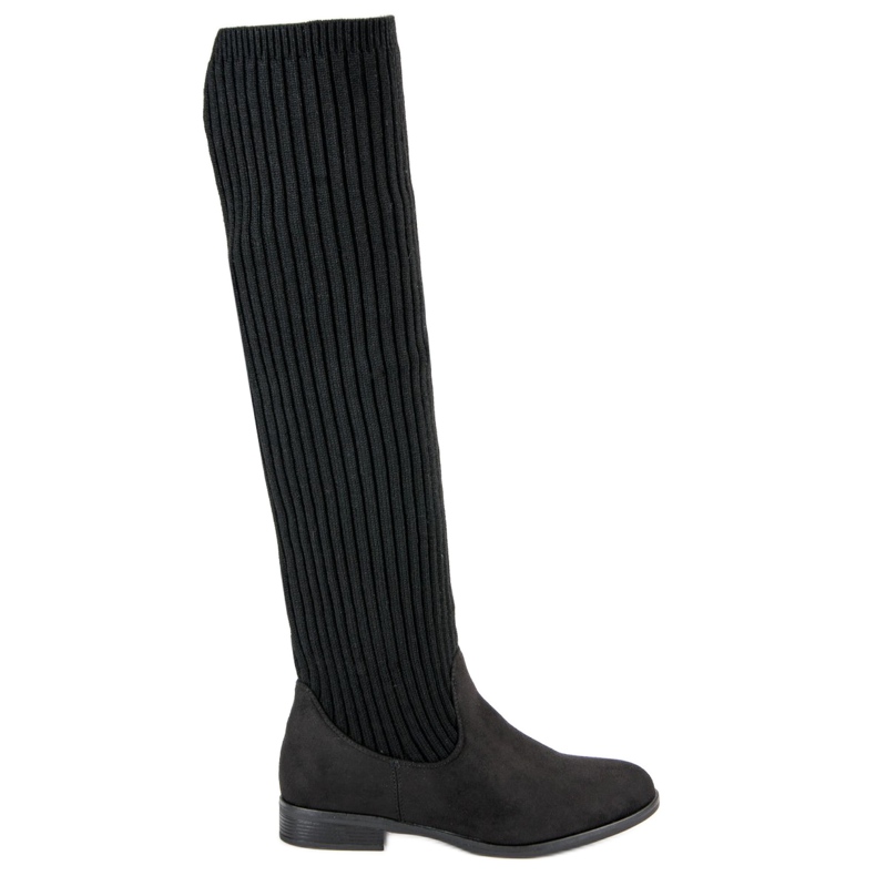 Bestelle Botas mosqueteras con tacón plano negro Bestelle Botas mosqueteras con tacón plano negro