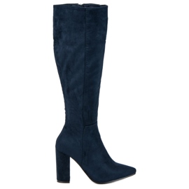 Small Swan Botas de ante de tacón alto azul