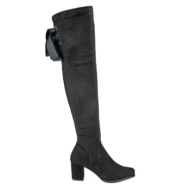 Queentina Elegantes botas de tacón alto hasta el muslo negro
