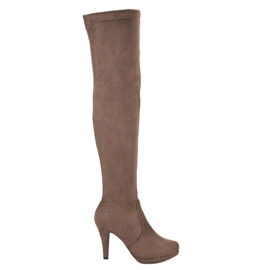Super Me Botas de ante con tacón alto marrón
