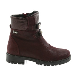 Ren But Botas de cuero para niñas Ren pero 3314 Borgoña con tachuelas rojo