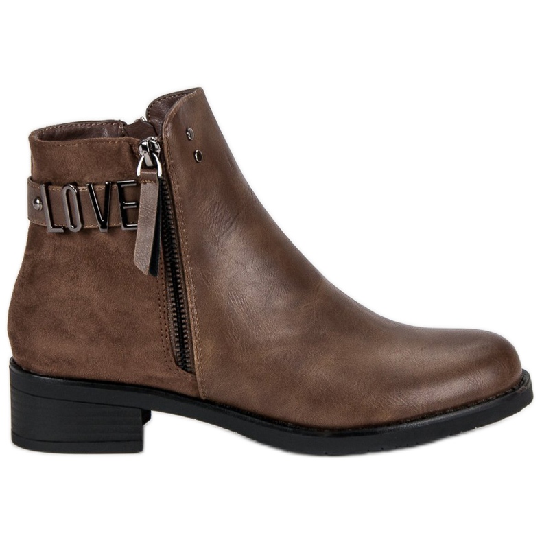 Ideal Shoes Botas marrones de tacón plano negro