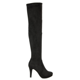 Super Me Botas de ante con tacón alto negro Super Me Botas de ante con tacón alto negro