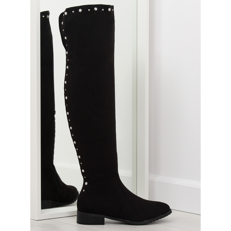 Botas mosqueteras con perlas, negro 688-5 negro Botas mosqueteras con perlas, negro 688-5 negro