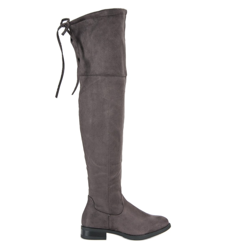 Botas de muslo grises con tacón plano Botas de muslo grises con tacón plano