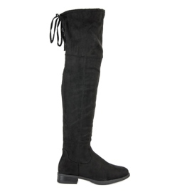 Botas altas hasta el muslo con tacón plano negro