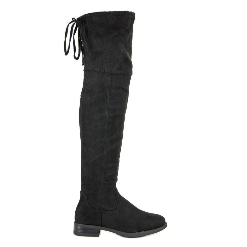 Botas altas hasta el muslo con tacón plano negro