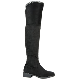 Queentina Botas de gamuza hasta el muslo negro