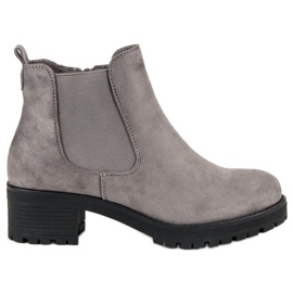 Ideal Shoes Botines Chelsea grises con tacón plano