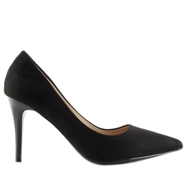 Zapatos de salón en ante negro B-79 Tacón de aguja negro