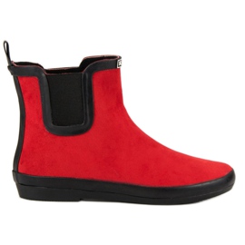 Kylie Chanclos de gamuza para mujer negro rojo
