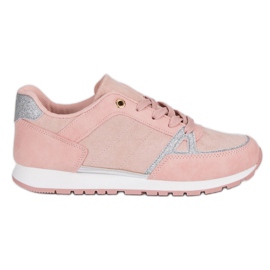 Calzado deportivo con cordones gris rosa