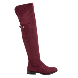 Super Me Botas por encima de la rodilla con tacón plano rojo