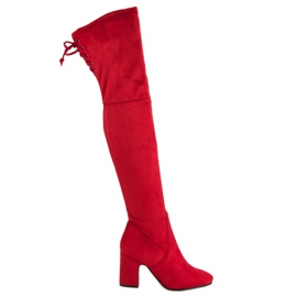 Super Me Botas rojas hasta el muslo en un poste rojo