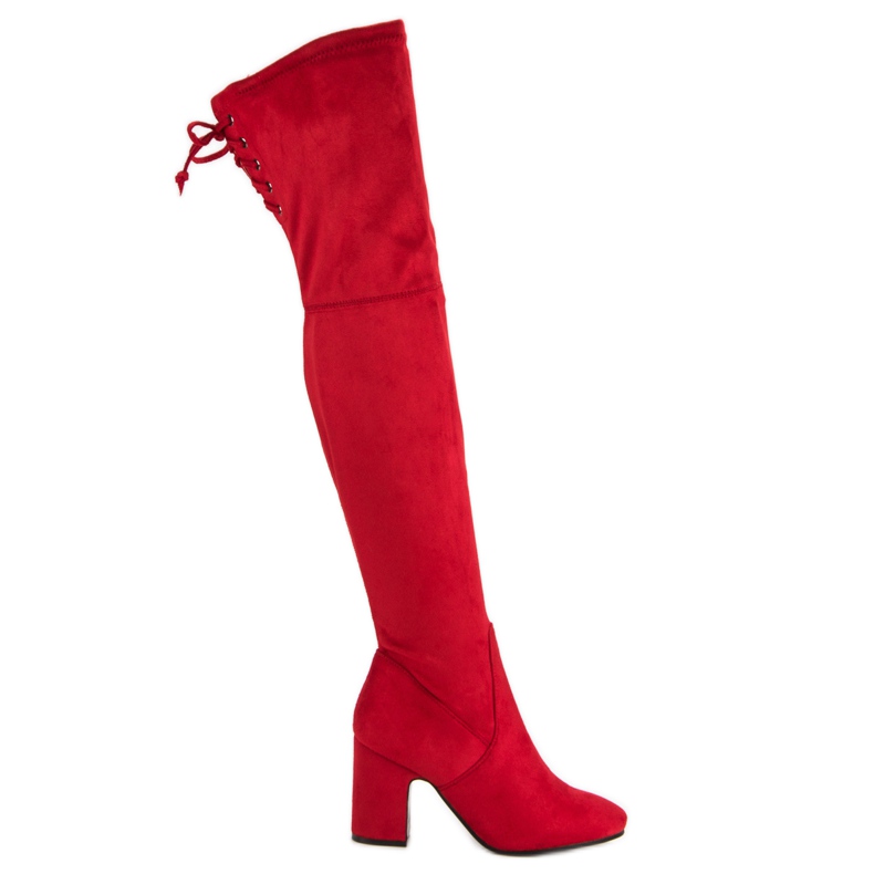 Super Me Botas rojas hasta el muslo en un poste rojo