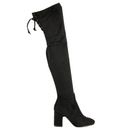 Super Me Botas negras hasta el muslo en un poste negro