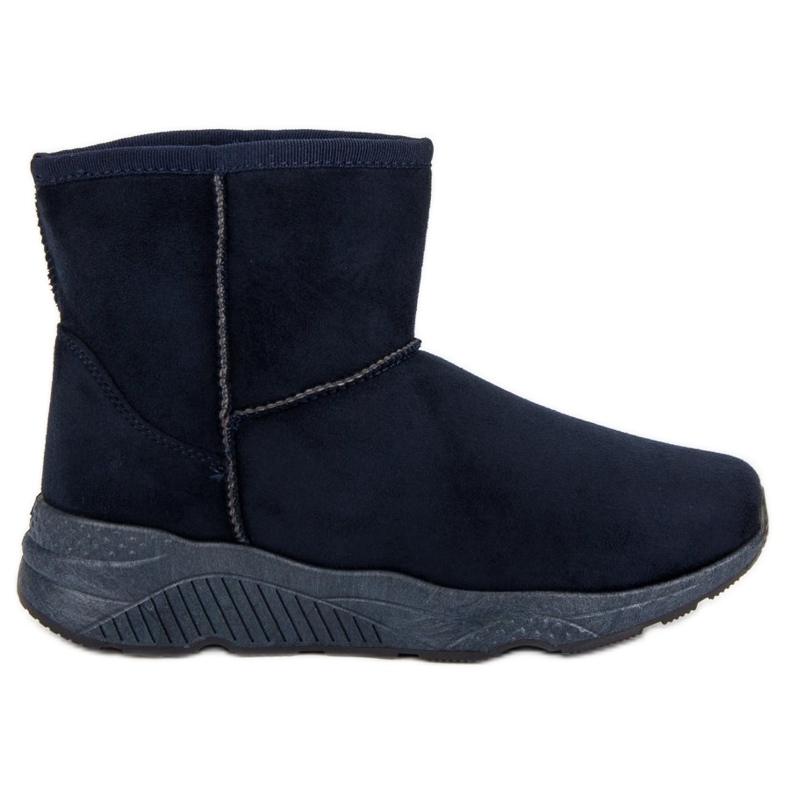 Botas de nieve en la plataforma azul azul marino