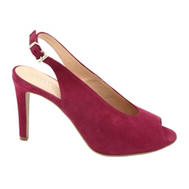 Edeo Sandalias de cuero para mujeres en el talón Borgoña rojo
