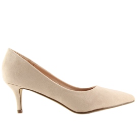 Zapatos de salón de tacón bajo beige P-6377 Beige