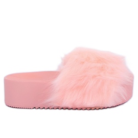 Pink CK77P Pantuflas rosas con pelo rosado Pink CK77P Pantuflas rosas con pelo rosado