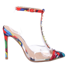 Zapatos de salón en un paño floral transparente multicolor KK06