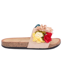 Pantuflas beige de mujer P-848 Beige multicolor rosa