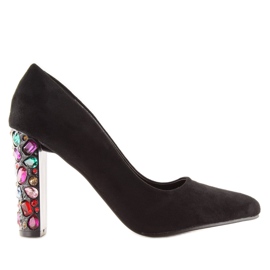 Zapatos de salón con tacones decorados negro YQ204P Negro