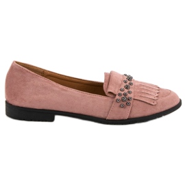 Laura Mode Mocasines en polvo con pedrería rosado