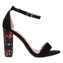 Sandalias de tacón negras 708-24 Black negro multicolor