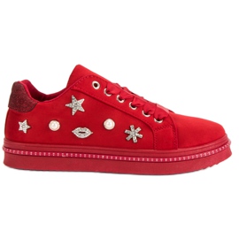Zapatillas de ante con pedrería rojo
