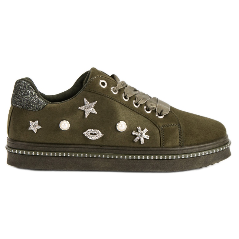 Zapatillas de ante con pedrería verde Zapatillas de ante con pedrería verde