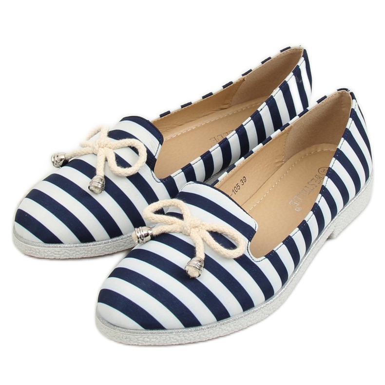 Zapatos sin cordones con rayas blancas y azul marino H8-105 DK.BLUE blanco
