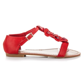 Sandalias planas de piel ecológica rojo