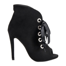 Bestelle Botas de punta abierta atadas negro Bestelle Botas de punta abierta atadas negro