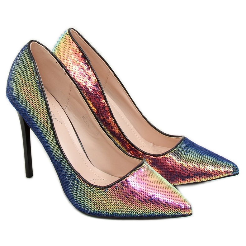 Stilettos con lentejuelas, color petróleo NF-43P Negro multicolor