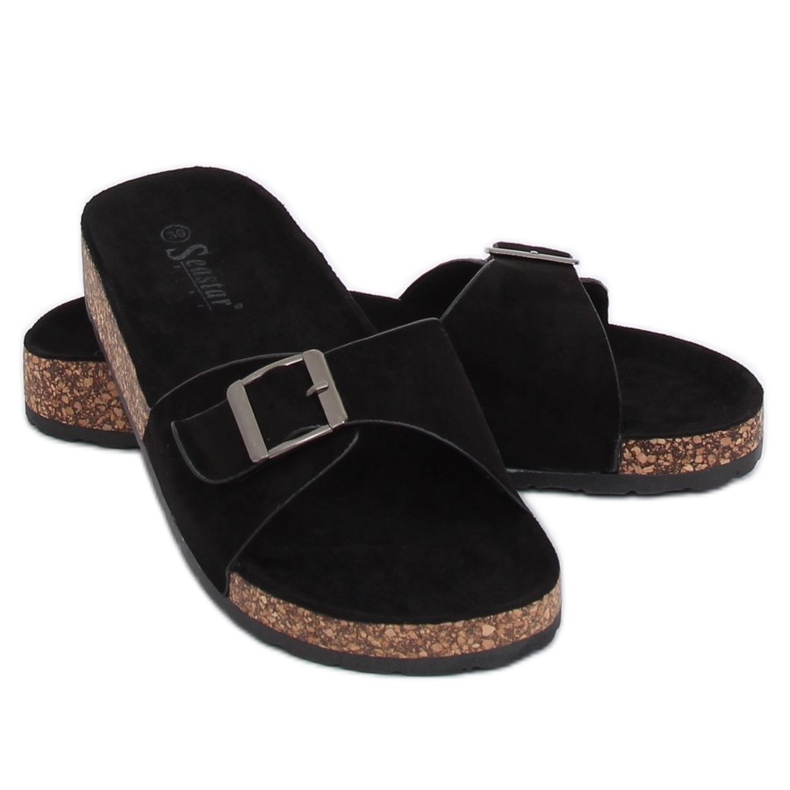 Gamuza negra CK61P Pantuflas negras negro