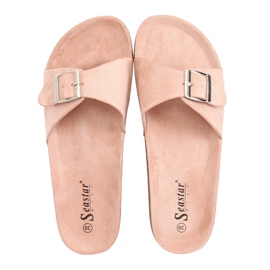 Pink CK61P Pantuflas de ante rosa rosado