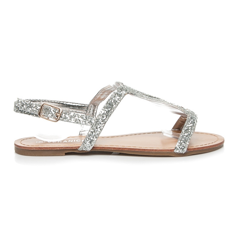 VERANICE Sandalias planas con purpurina gris