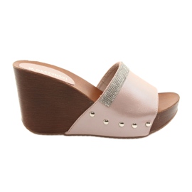 M.Daszyński Pantuflas de cuña Daszyński AM43 con circonita rosa