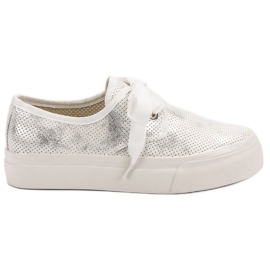 Kylie Zapatillas atadas con una cinta blanco gris Kylie Zapatillas atadas con una cinta blanco gris