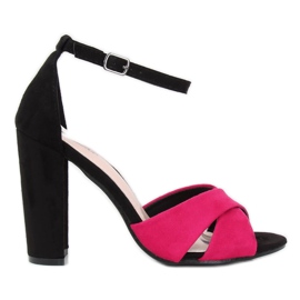 Sandalias negras en el poste 369-34 Fucsia negro rosado