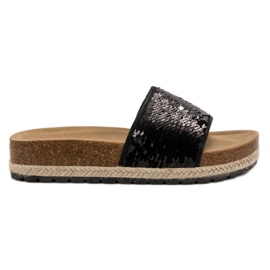 Kylie Pantuflas Negras Con Lentejuelas negro