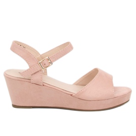 Sandalias rosa con tacón de cuña baja rosa K-7 Rosa rosado