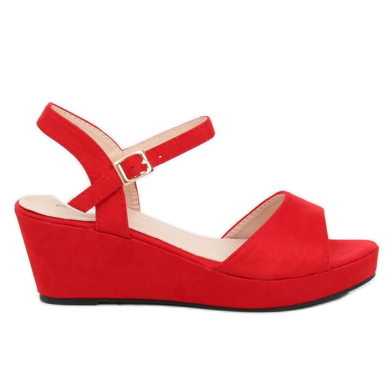 Sandalias rojas con tacón de cuña baja K-7 Rojo
