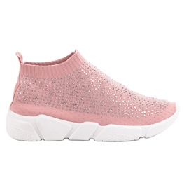 Calzado deportivo textil con cristales rosado