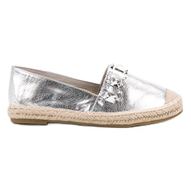 Bestelle Alpargatas plateadas con tachuelas gris
