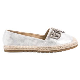 Ideal Shoes Alpargatas Plateadas Con Adornos gris Ideal Shoes Alpargatas Plateadas Con Adornos gris