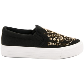 J. Star Slipons negros con diamantes de imitación